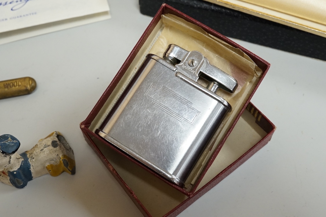 A cased Messenger pen and pencil set, a Waterman pen, etc.